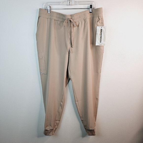 Skechers by Barco Tan Mid-Rise Theory Cargo Jogger Scrub Pants XL Petite - Picture 2 of 9